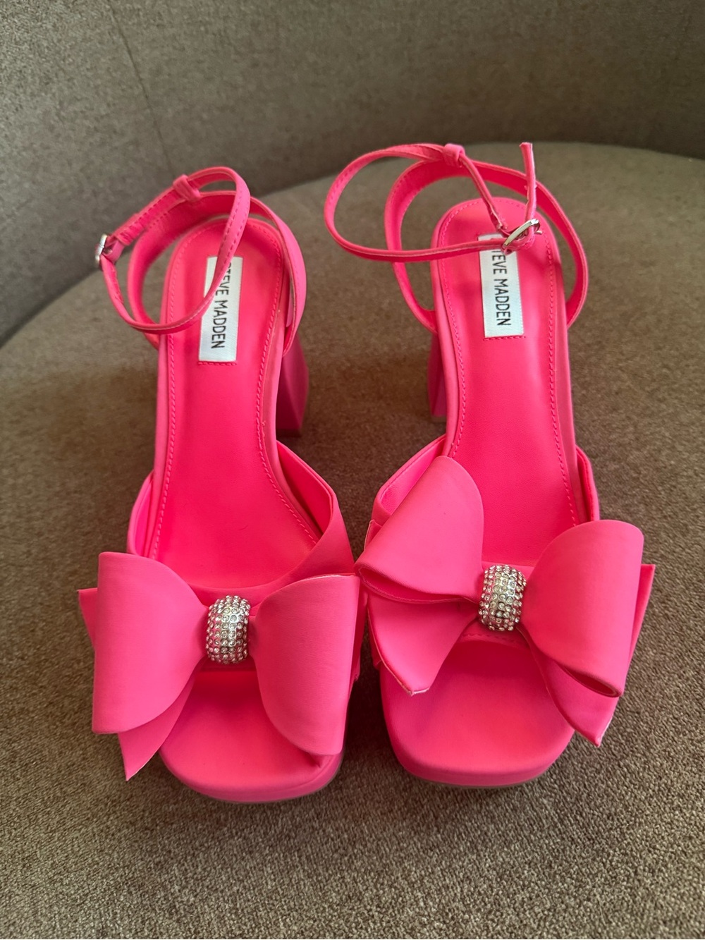 Steve Madden Hot Pink Bow Ankle-Strap Block Heel Sandals